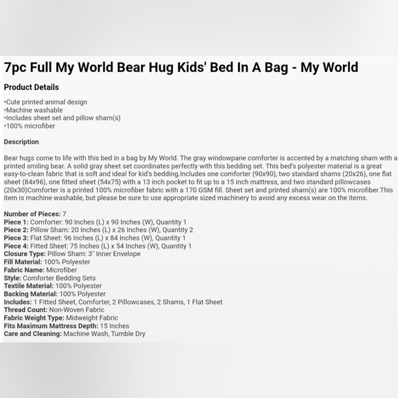 7pc Full My World Bear Hug Kids' Bed In A Bag - My World - Picture 5 of 5
